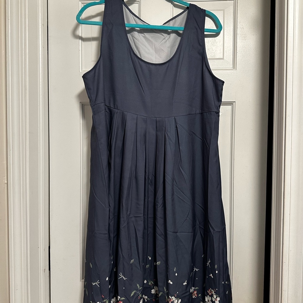 Elegant Navy Blue Floral Dress